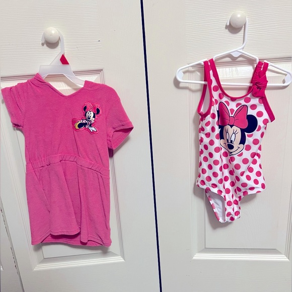 Disney Other - Minnie Mouse bathing suit and towel set 2t for toddler girl pink polka dots